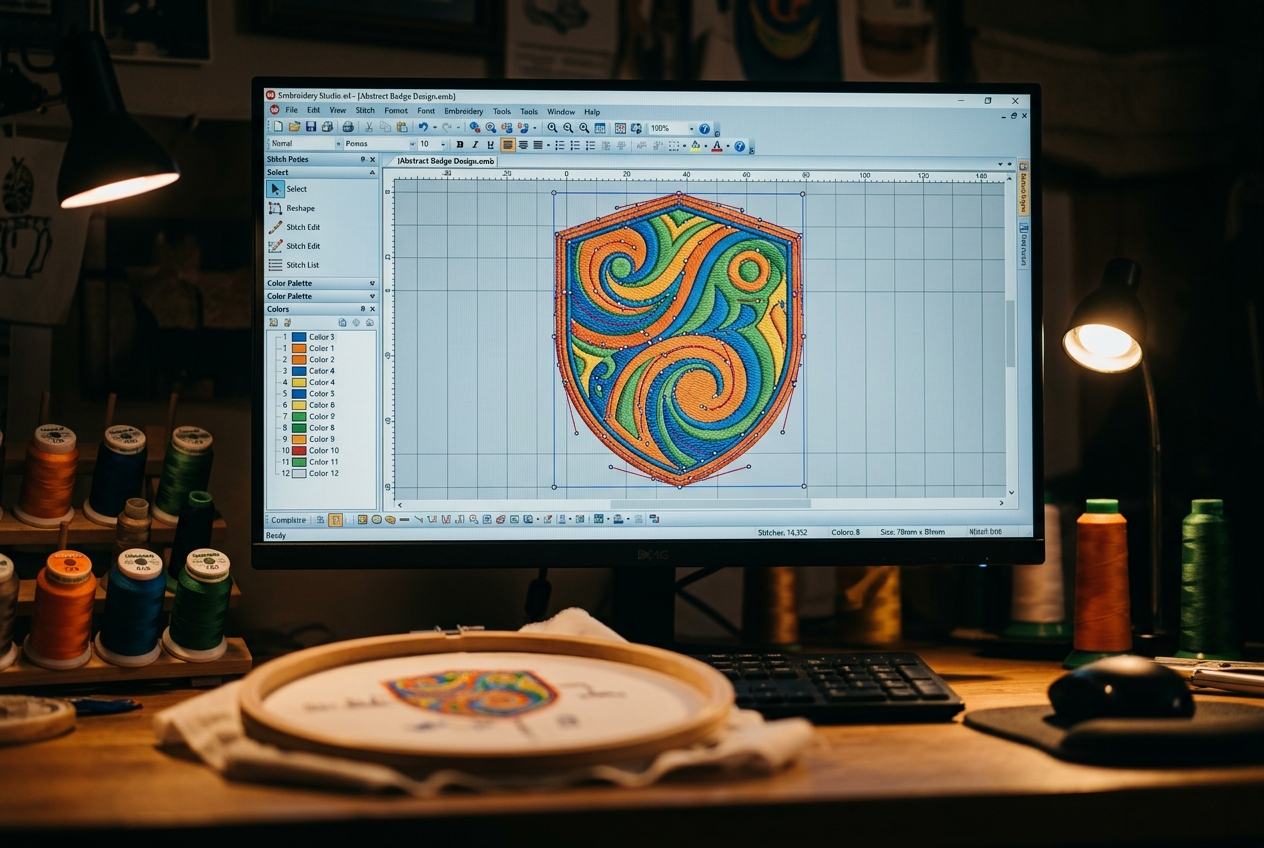 Embroidery digitising software showing a stitch file